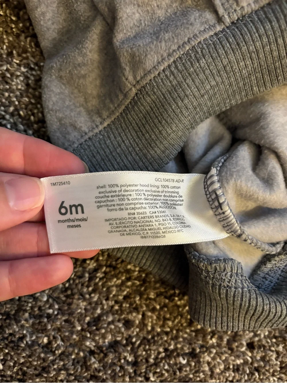Carter's Gray Zip-up Hoodie with Red Plaid Lining and Tree Patch